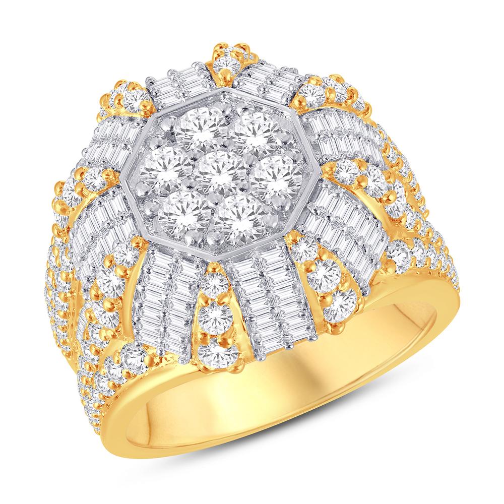 10 Karat Two-Tone (Yellow and White) Gold 3.63 Carat Diamonds Fancy Men's Ring-0326112-YW