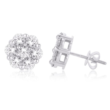 10KT White Gold 0.75 Carat Flower Earrings-0125667-WG