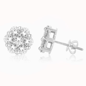 10KT White Gold 1.00 Carat Flower Earrings-0125668-WG-D