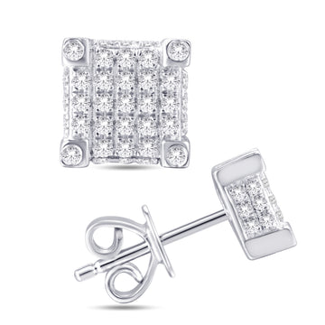 10KT White Gold 0.25 Carat Square Earrings-0125941-WG