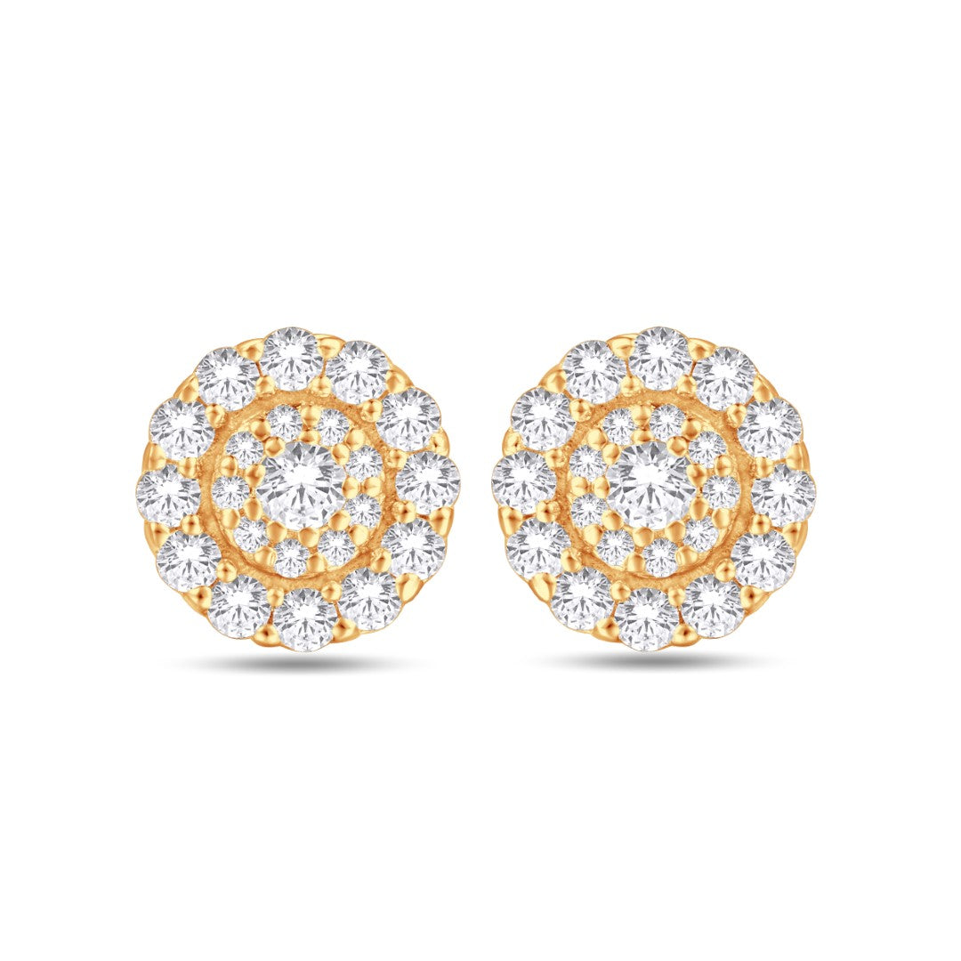 10KT All Yellow Gold 0.50 Carat Circle Cluster Halo Earrings-0125991-ALY