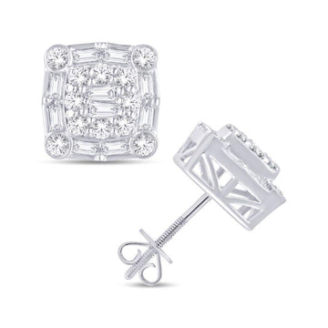 10KT White Gold 1.26 Carat Square Earrings-0126009-WG