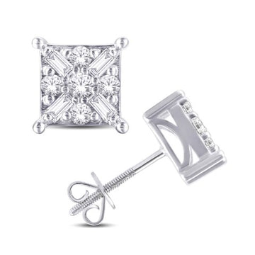 10KT White Gold 0.50 Carat Square Earrings-0126857-WG