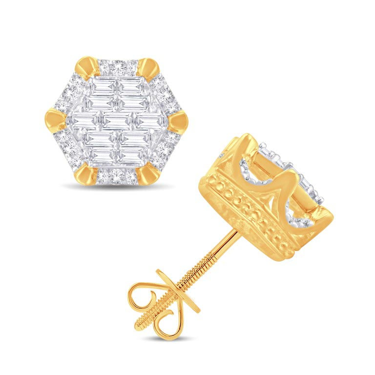 10KT Two-tone (Yellow and White) Gold 0.53 Carat Hexagon Earrings-0128186-YW