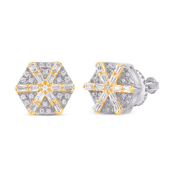 10KT Two-tone (White and Yellow) Gold 0.20 Carat Hexagon Earrings-0129126-WY