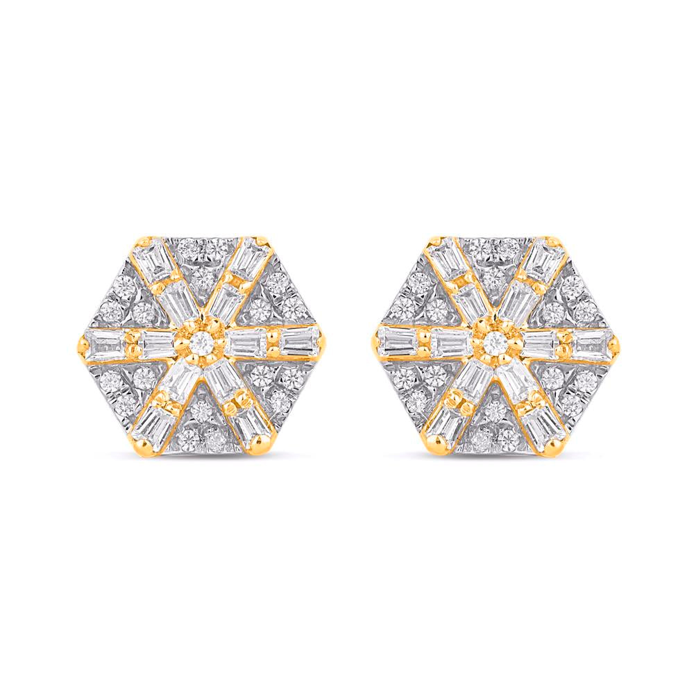 10KT Two-tone (White and Yellow) Gold 0.20 Carat Hexagon Earrings-0129126-WY