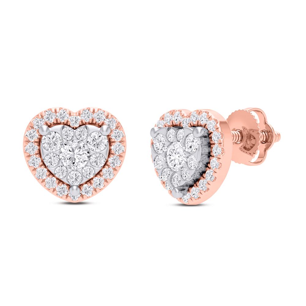 10KT Two-tone (Rose and White) Gold 0.50 Carat Heart Earrings-0129129-RW