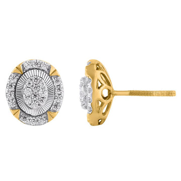 10KT Two-Tone (Yellow and White ) Gold 0.33 Carat Miracle Set Oval Earrings-0129971-YW