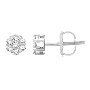 10KT White Gold 0.33 Carat Flower Earrings-0132204-WG