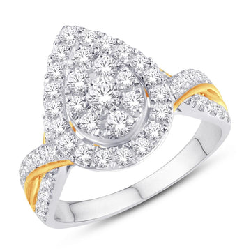 10KT Two-tone (White and Yellow) Gold 0.47 Carat Pear Ladies Ring-0224030-WY