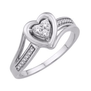 10KT White Gold 0.10 Carat Heart Ring-0226309-WG