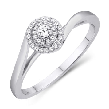 10KT White Gold 0.10 Carat (0.05 Center Diamond) Round Bridal Ring-0226667-WG