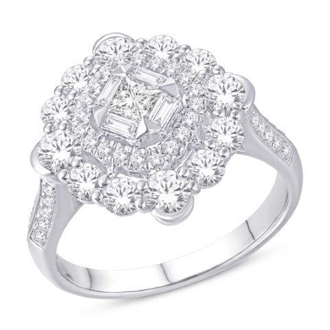 14K White Gold 1.71 Carat Designer Cluster Ladies Ring-0228075-WG