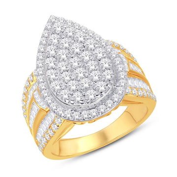 10KT Two-Tone (Yellow and White) Gold 2.50 Carat Pear Halo Cluster Ladies Ring-0228118-YW