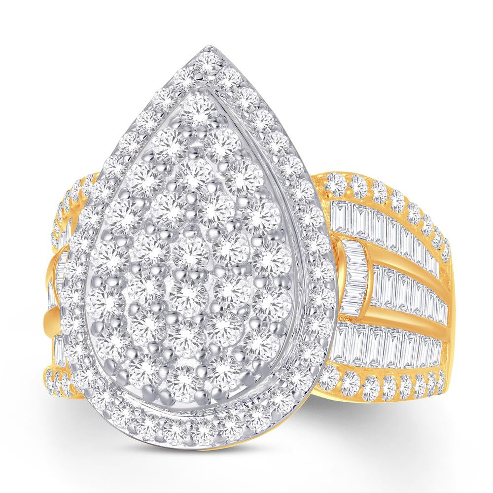 10KT Two-Tone (Yellow and White) Gold 2.50 Carat Pear Halo Cluster Ladies Ring-0228118-YW