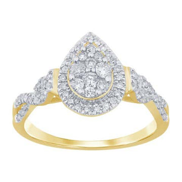 10KT Two-Tone (White and Yellow) Gold 0.50 Carat Pear Ladies Ring-0229683-WY