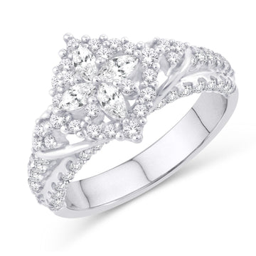 14K White Gold 1.00 Carat Designer Ladies Ring-0232938-WG