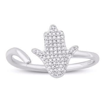 10KT White Gold 0.12 Carat Hamsa Ladies Ring-0242342-WG