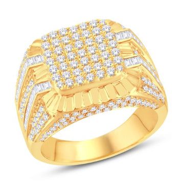 10KT All Yellow Gold 2.33 Carat Round and Baguette Diamond Cluster Mens Ring-0325423-ALY