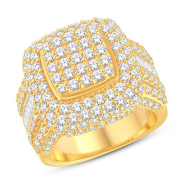 10KT All Yellow Gold 5.12 Carat Cushion Cluster Mens Ring-0325692-ALY