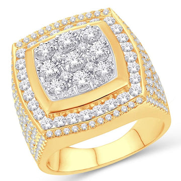 10KT All Yellow Gold 3.45 Carat Miracle Plate Cushion Mens Ring-0325788-ALY