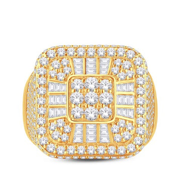 10KT All Yellow Gold 3.12 Carat Cushion Mens Ring-0325939-ALY