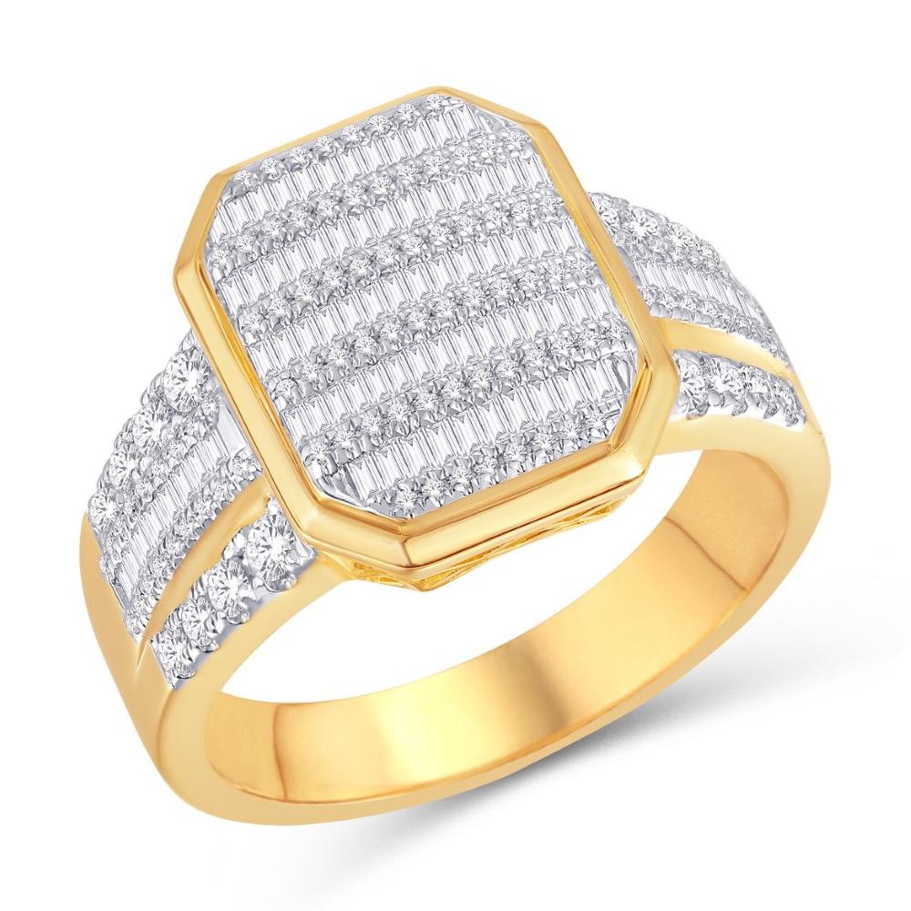 10KT All Yellow Gold 1.75 Carat Octagon Cluster Mens Ring-0325980-ALY