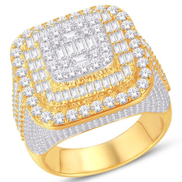 10KT Two-Tone (Yellow and White) Gold 4.15 Carat Cushion Mens Ring-0326058-YW