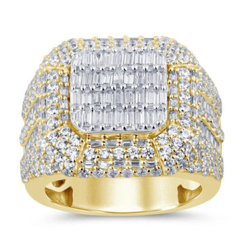 10KT Two-Tone (White and Yellow) Gold 3.75 Carat Cushion Mens Ring-0329210-WY