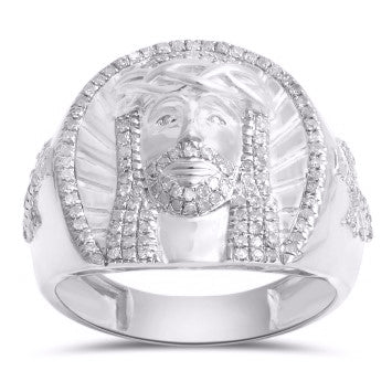 10KT White Gold 0.38 Carat Jesus Face Mens Ring-0333814-WG