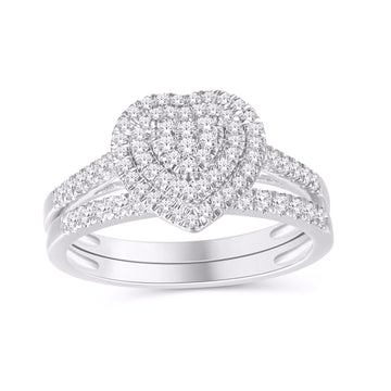 10KT White Gold 0.45 Carat Heart Bridal Ring-0525549-WG