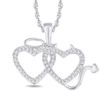 10KT White Gold 0.11 Carat Angel & Devil Heart Pendant-0825939-WG