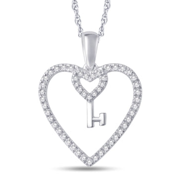 10KT White Gold 0.15 Carat Heart & Key Pendant-0826820-WG