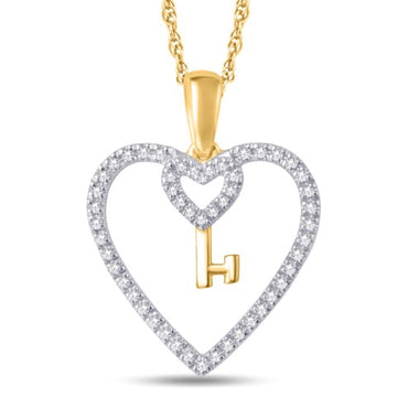 10KT Yellow Gold 0.15 Carat Heart & Key Pendant-0826820-YG