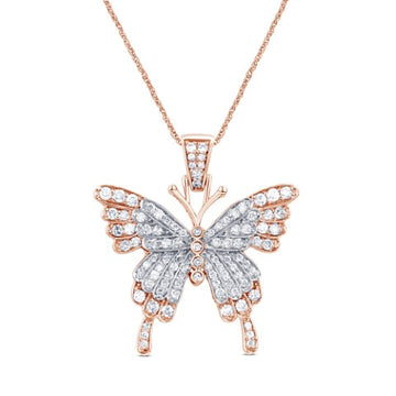 10KT Two-tone (Rose and White) Gold 0.44 Carat Butterfly Pendant-0829277-RW