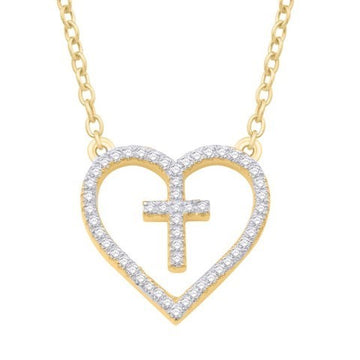 10KT Yellow Gold 0.20 Carat Heart & Cross Pendant (16.5 Inches)-0832215-YG