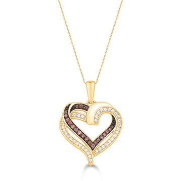 10KT Yellow Gold 0.40 Carat Brown & White Diamond Double Heart Pendant-0832967-YG