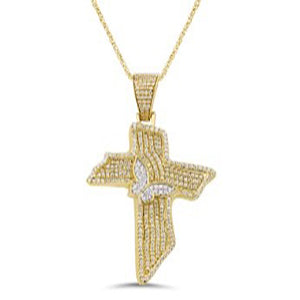 10KT Yellow Gold 0.82 Carat Cross with Butterfly HipHop Pendant-1029605-YG