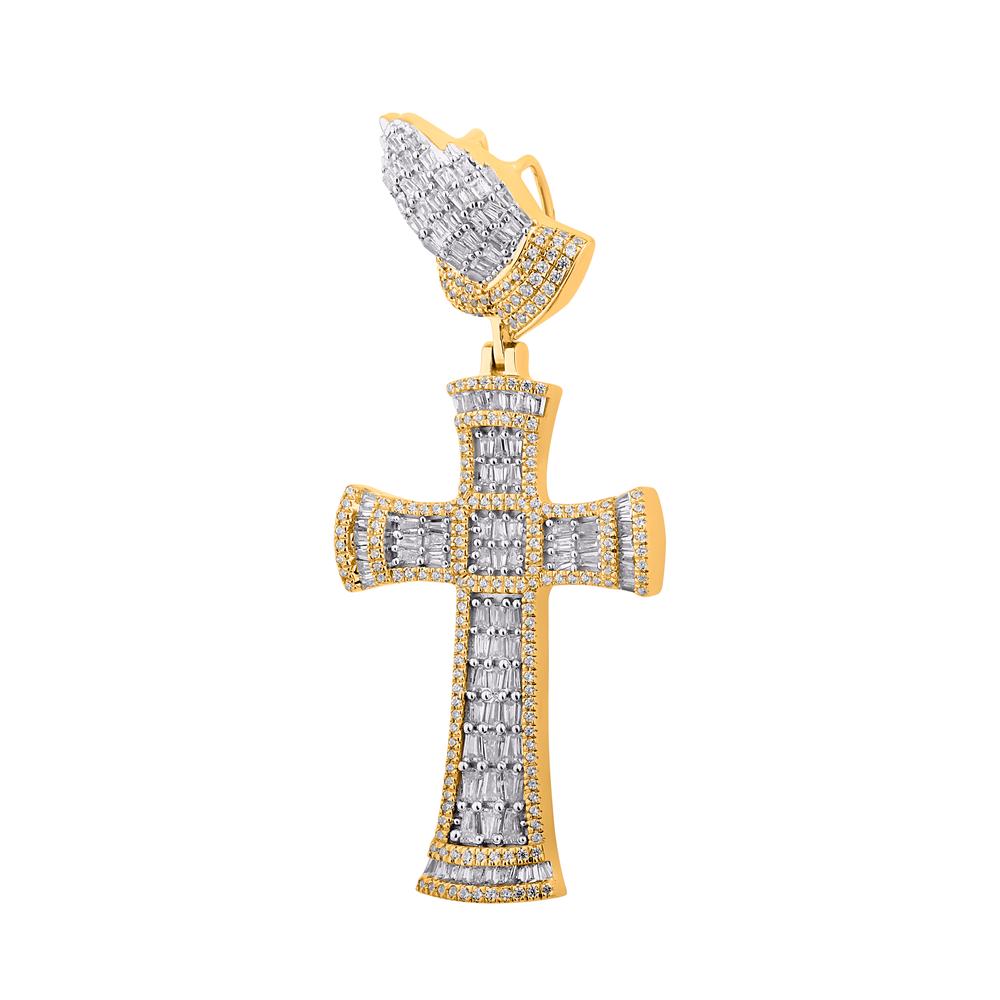 10KT Yellow Gold 1.17 Carat Cross & Praying Hands HipHop Pendant-1029626-YG