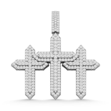 10KT White Gold 3.00 Carat Three Cross HipHop Pendant-1030028-WG