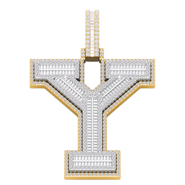 10KT Two-Tone (Yellow and White) Gold 2.74 Carat Round and Baguette Diamond Y Initial HipHop Pendant-1030033-YW