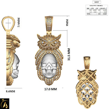 10KT Two-Tone (Yellow and White) Gold 0.66 Carat Owl Hiphop-1050041-YW