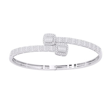 10KT White Gold 1.53 Carat Bypass Cushion Bangle-1332158-WG