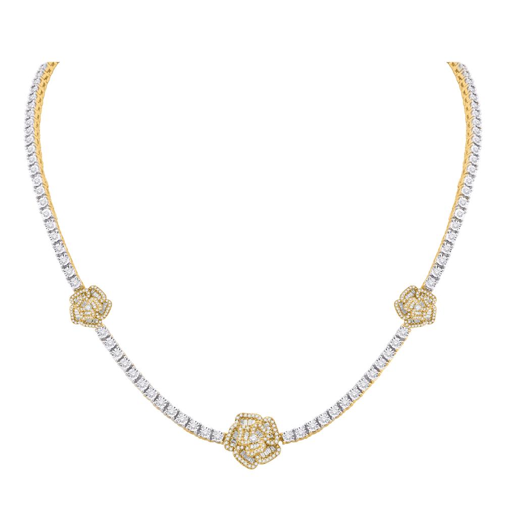 10KT Two-Tone (White and Yellow) Gold 3.91 Carat Flower Necklace-1432098-WY