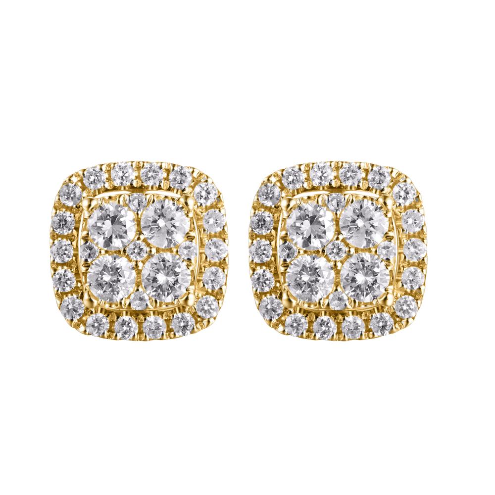 10KT All Yellow Gold 1.00 Carat Cushion Halo Cluster Earrings-1625037-ALY-10KT