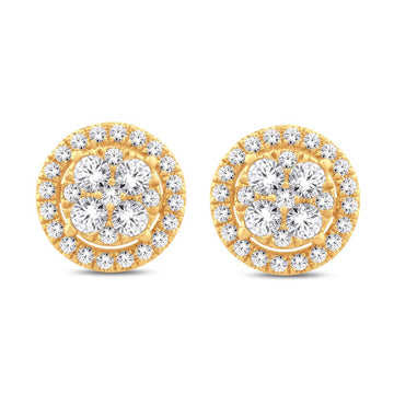 10KT All Yellow Gold 0.50 Carat Round Halo Cluster Earrings-1625045-ALY-10KT