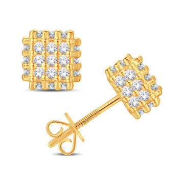 10KT All Yellow Gold 1.00 Carat 3D Cube Square Earrings-0126246-ALY