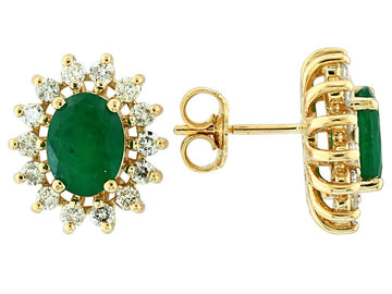 EFFY 14K YELLOW GOLD DIAMOND,NATURAL EMERALD EARRINGS