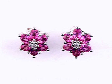 EFFY 14K WHITE GOLD DIAMOND,PINK SAPPHIRE EARRINGS