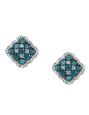 Effy 14K White Gold Diamond,Blue Diamond, Earrings